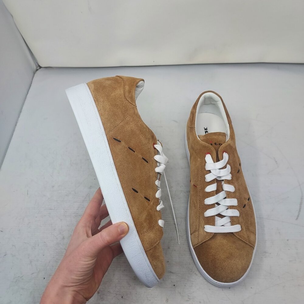 Kiton MENS Stitching Suede Low Top Brown Sneaker